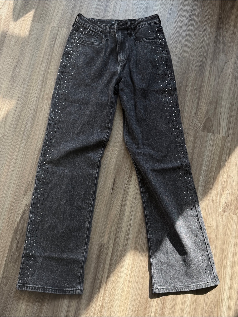 Fashion Nova Women's Black Studded Straight-Leg Jeans